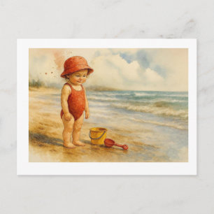 Kind genietend van een dag op het strand, briefkaart