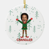 Kind Gezicht & Naam Elf Kerst Grappig Cadeau Keramisch Ornament (Voorkant)