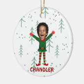Kind Gezicht & Naam Elf Kerst Grappig Cadeau Keramisch Ornament (Links)