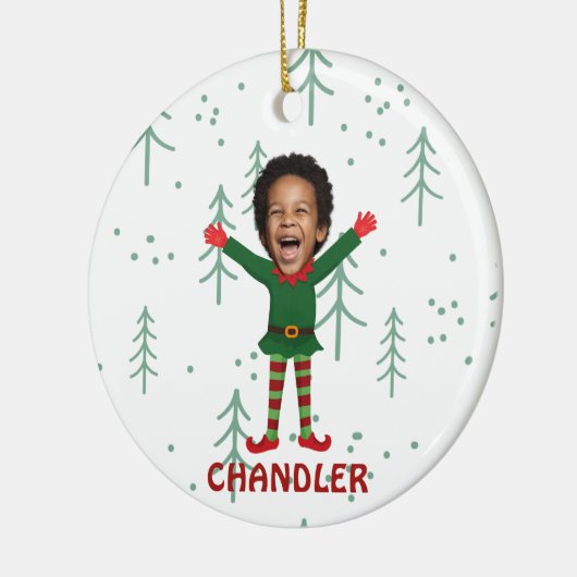 Kind Gezicht & Naam Elf Kerst Grappig Cadeau Keramisch Ornament (Links)