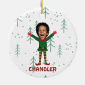 Kind Gezicht & Naam Elf Kerst Grappig Cadeau Keramisch Ornament (Achterkant)