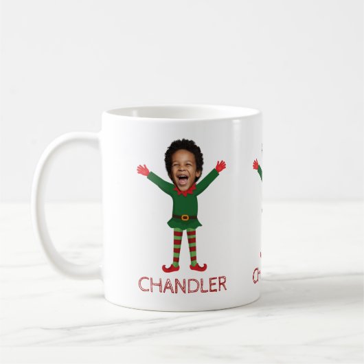Kind Gezicht & Naam Elf Kerst Grappig Cadeau Koffiemok (Links)