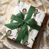 Kind Gezicht & Naam Elf Kerst Grappig Patroon Cadeaupapier