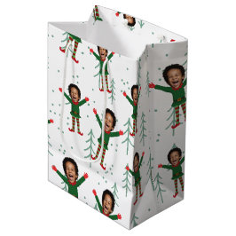 Kind Gezicht & Naam Elf Kerst Grappig Patroon Medium Cadeauzakje
