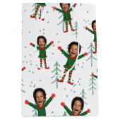 Kind Gezicht & Naam Elf Kerst Grappig Patroon Medium Cadeauzakje (Voorkant)