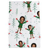 Kind Gezicht & Naam Elf Kerst Grappig Patroon Medium Cadeauzakje (Achterkant)