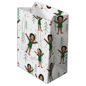 Kind Gezicht & Naam Elf Kerst Grappig Patroon Medium Cadeauzakje (Achterkant Gekanteld)