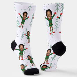 Kind Gezicht & Naam Elf Kerst Grappig Patroon Sokken