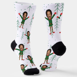 Kind Gezicht & Naam Elf Kerst Grappig Patroon Sokken