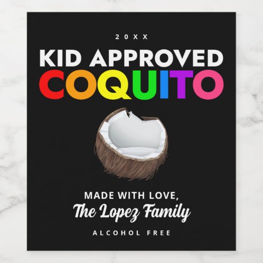 Kind Goedgekeurd op het etiket Coquito, alcoholvri (Enkel label)