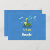 Kind Green Dinosaur over Trike Boy Party Dank u Bedankkaart (Voorkant / Achterkant)