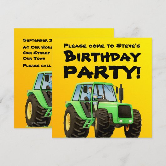 Kind Green Tractor Party Kaart (Voorkant / Achterkant)