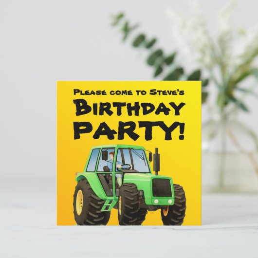 Kind Green Tractor Party Kaart (Staand voorkant)