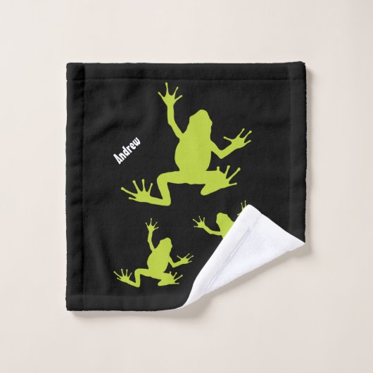 Kind groen en zwart kikkerpatroon bad handdoek (Wasdoekje)