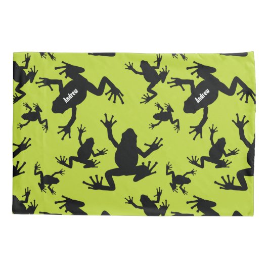 Kind groen en zwart kikkerpatroon kussensloop (Achterkant)