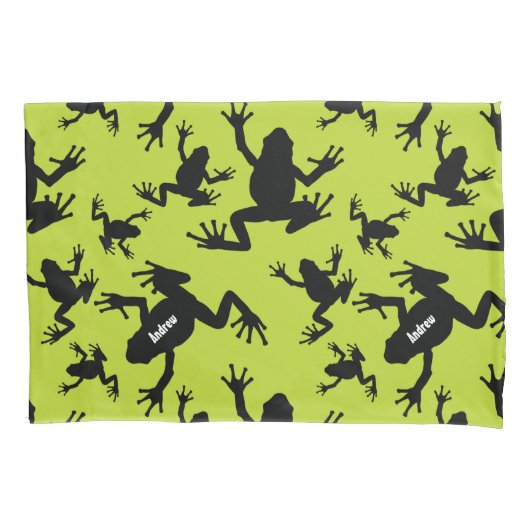 Kind groen en zwart kikkerpatroon kussensloop (Voorkant)