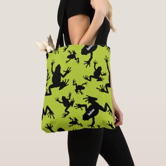 Kind groen en zwart kikkerpatroon tote bag (Dichtbij)