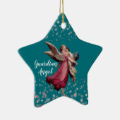 Kind Guardian Angel in Blue Kerstthema Star Keramisch Ornament (Rechts)