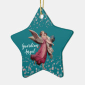 Kind Guardian Angel in Blue Kerstthema Star Keramisch Ornament (Links)