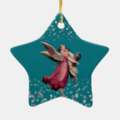 Kind Guardian Angel in Blue Kerstthema Star Keramisch Ornament (Achterkant)