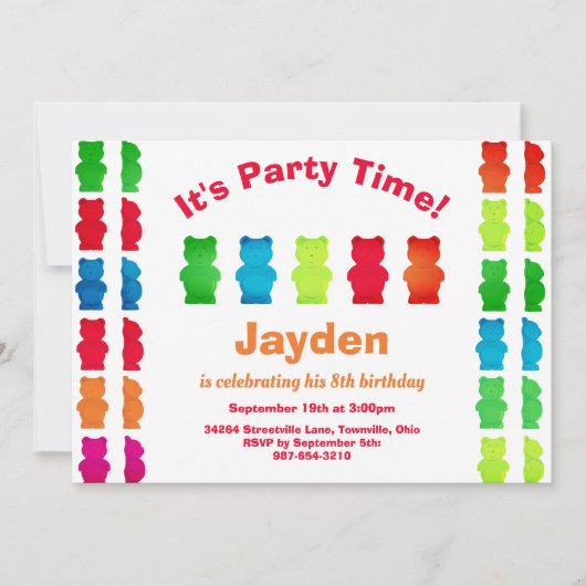 Kind Gummy Beer Snoep Birthday Uitnodiging (Voorkant)