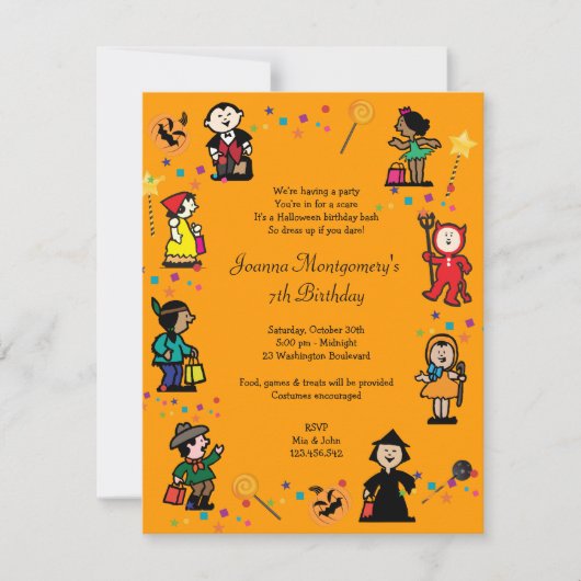Kind Halloween Birthday Costume Party Invitation Kaart (Voorkant)