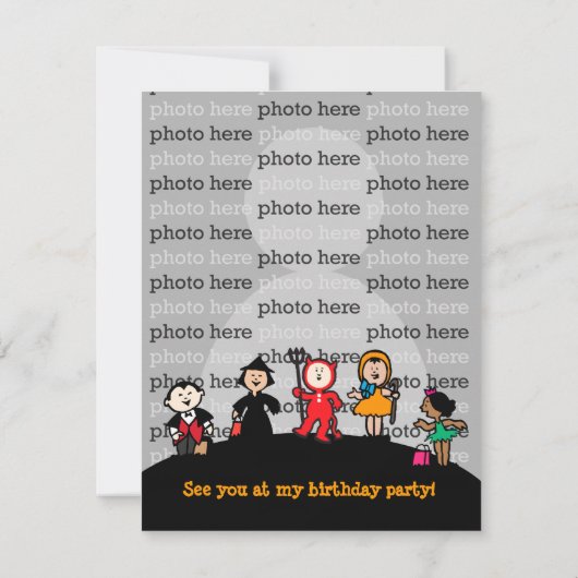 Kind Halloween Birthday Costume Party Invitation Kaart (Achterkant)