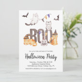 Kind Halloween Cute Cats Ghosts Pumpkin Party Kaart (Staand voorkant)