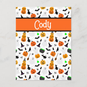 Kind Halloween Geest Pompoen Zwart Kat Personalise Briefkaart