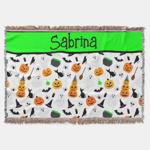 Kind Halloween Geest Pompoen Zwart Kat Personalise Deken
