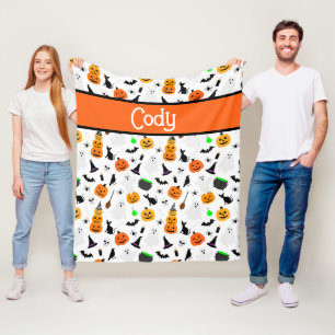 Kind Halloween Geest Pompoen Zwart Kat Personalise Fleece Deken