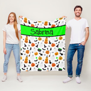 Kind Halloween Geest Pompoen Zwart Kat Personalise Fleece Deken