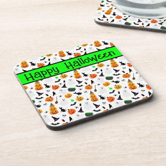 Kind Halloween Ghost Pumpkin Black Cat Personalise Bier Onderzetter (Linkerzijde)