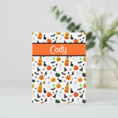 Kind Halloween Ghost Pumpkin Black Cat Personalise Briefkaart (Staand voorkant)