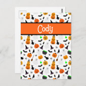 Kind Halloween Ghost Pumpkin Black Cat Personalise Briefkaart (Voorkant / Achterkant)