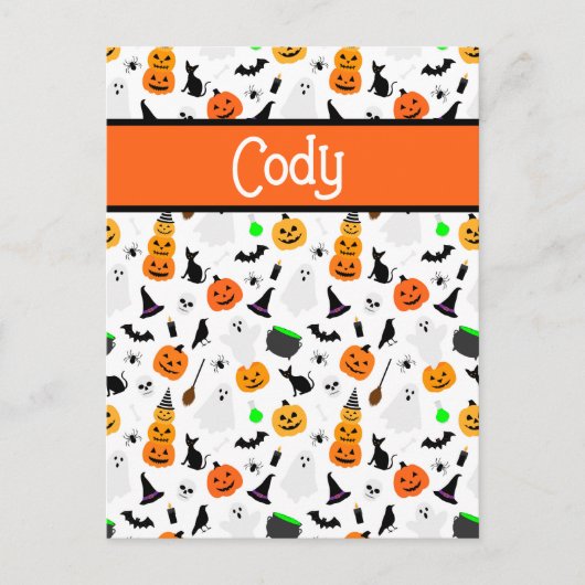 Kind Halloween Ghost Pumpkin Black Cat Personalise Briefkaart (Voorkant)