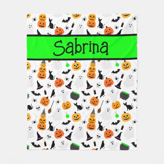 Kind Halloween Ghost Pumpkin Black Cat Personalise Fleece Deken (Voorkant)