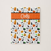 Kind Halloween Ghost Pumpkin Black Cat Personalise Legpuzzel (Verticaal)