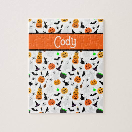 Kind Halloween Ghost Pumpkin Black Cat Personalise Legpuzzel (Verticaal)