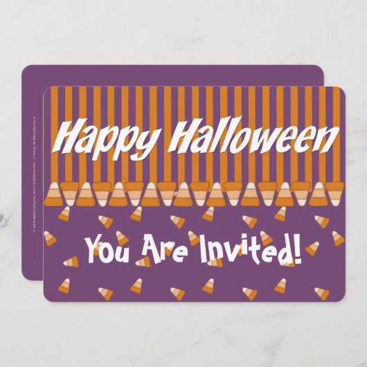 Kind Halloween Party Invitation Candy Corn Kaart (Voorkant / Achterkant)