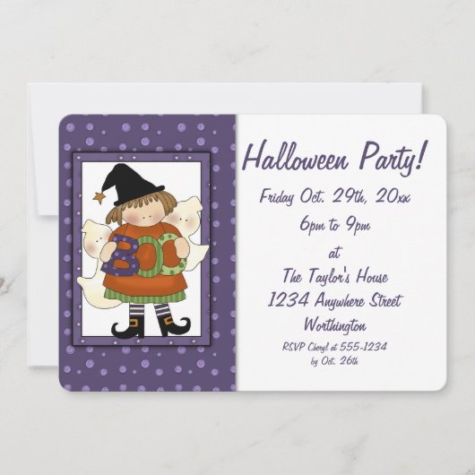Kind Halloween Party nodigt Little Boo Witch 2 uit Kaart (Voorkant)