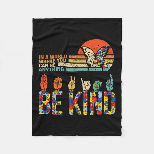 Kind Hand Gebarentaal Asl Puzzel Autisme Awarenes Fleece Deken (Voorkant)