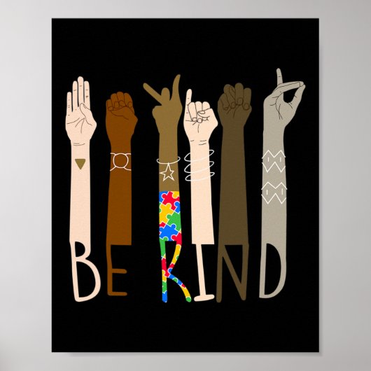Kind Hand Gebarentaal Asl Puzzel Autisme Awarenes Poster (Voorkant)