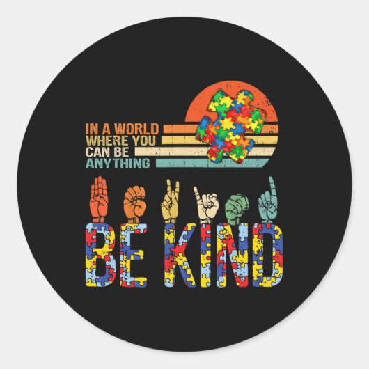 Kind Hand Gebarentaal Asl Puzzel Autisme Awarenes Ronde Sticker (Voorkant)