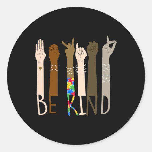 Kind Hand Gebarentaal Asl Puzzel Autisme Awarenes Ronde Sticker (Voorkant)