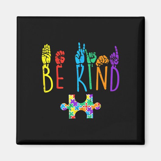 Kind Hand Gebarentaal Puzzel Autisme als Bewustzij Magneet (Voorkant)