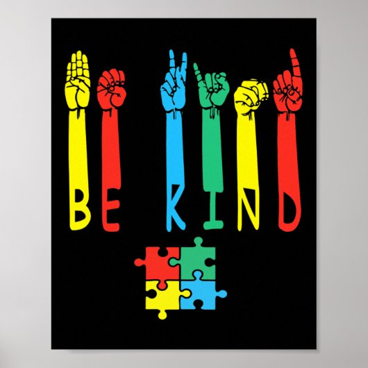 Kind Hand Gebarentaal Puzzel Autisme als Bewustzij Poster (Voorkant)