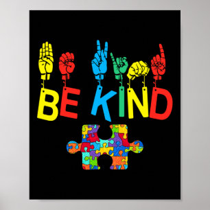 Kind Hand Gebarentaal Puzzel Autisme als Bewustzij Poster
