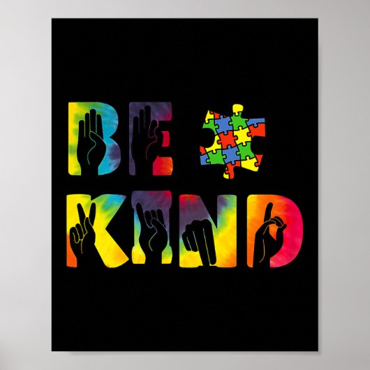 Kind Hand Gebarentaal Puzzel Autisme als Bewustzij Poster (Voorkant)