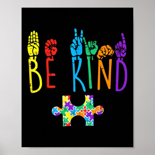 Kind Hand Gebarentaal Puzzel Autisme als Bewustzij Poster (Voorkant)